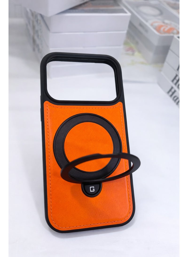 iPhone 17 Pro Leather-Style Magnetic Case  360 Rotation – Wireless Charging Ready, 5G Compatible, Slim Protective Cover with Ring Stand (Executive Orange) - Image 5